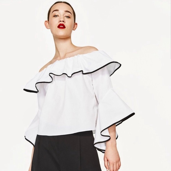 Zara Tops - Zara white ruffle off shoulder top